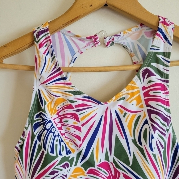 NWT Sporti Tankini Tank Top Swim High Neck Palm Pink Orange Medium - Picture 3 of 8